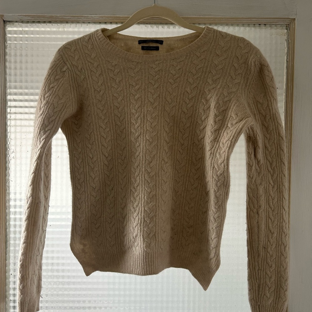 Zara Knit Soft Minimalist Cream Tan 100% Cashmere Cable Knit Sweater C N…
